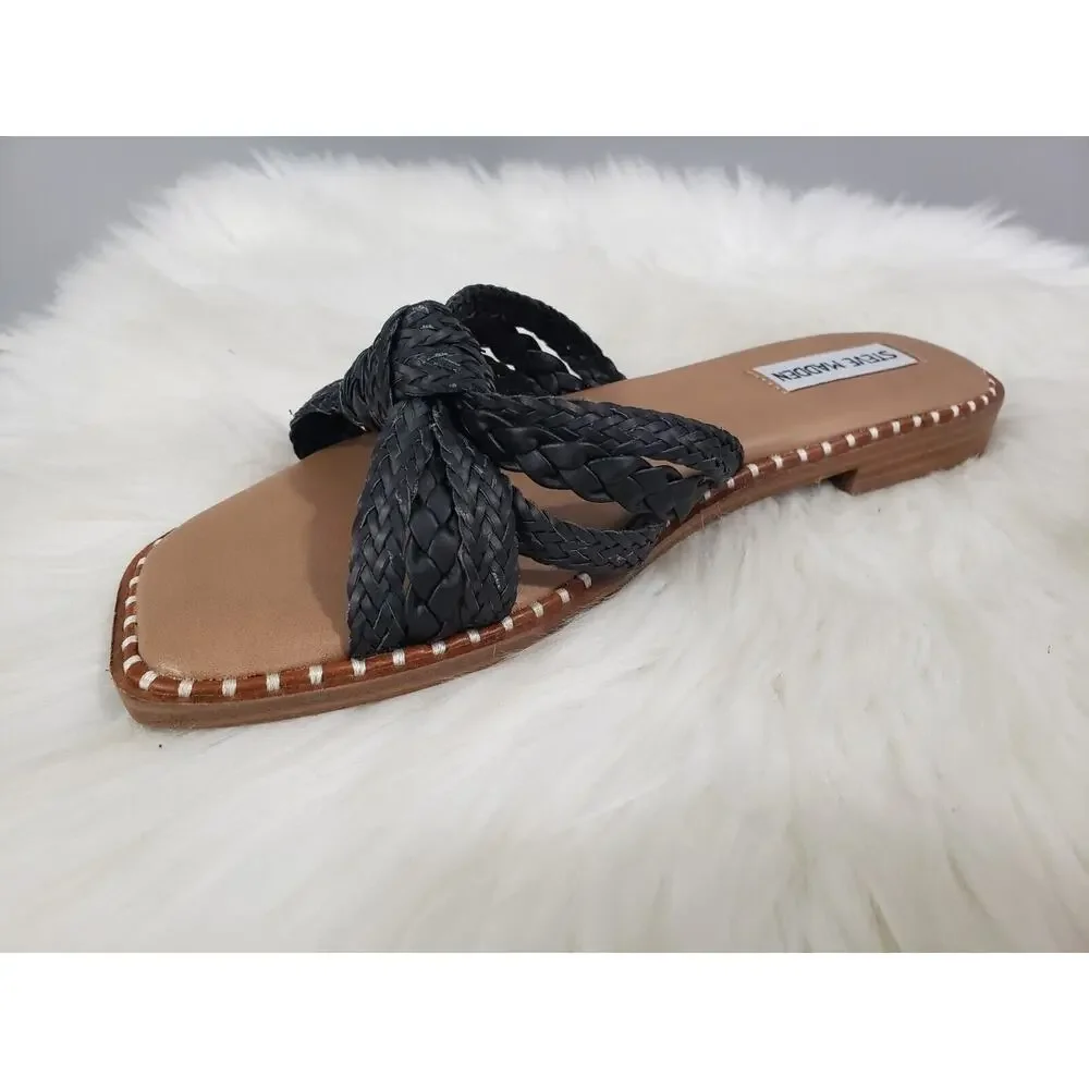 NEW‎ NO BOX Steve Madden Black Braided Natural Sandal Size 7.5 WILMAH Beach Boho